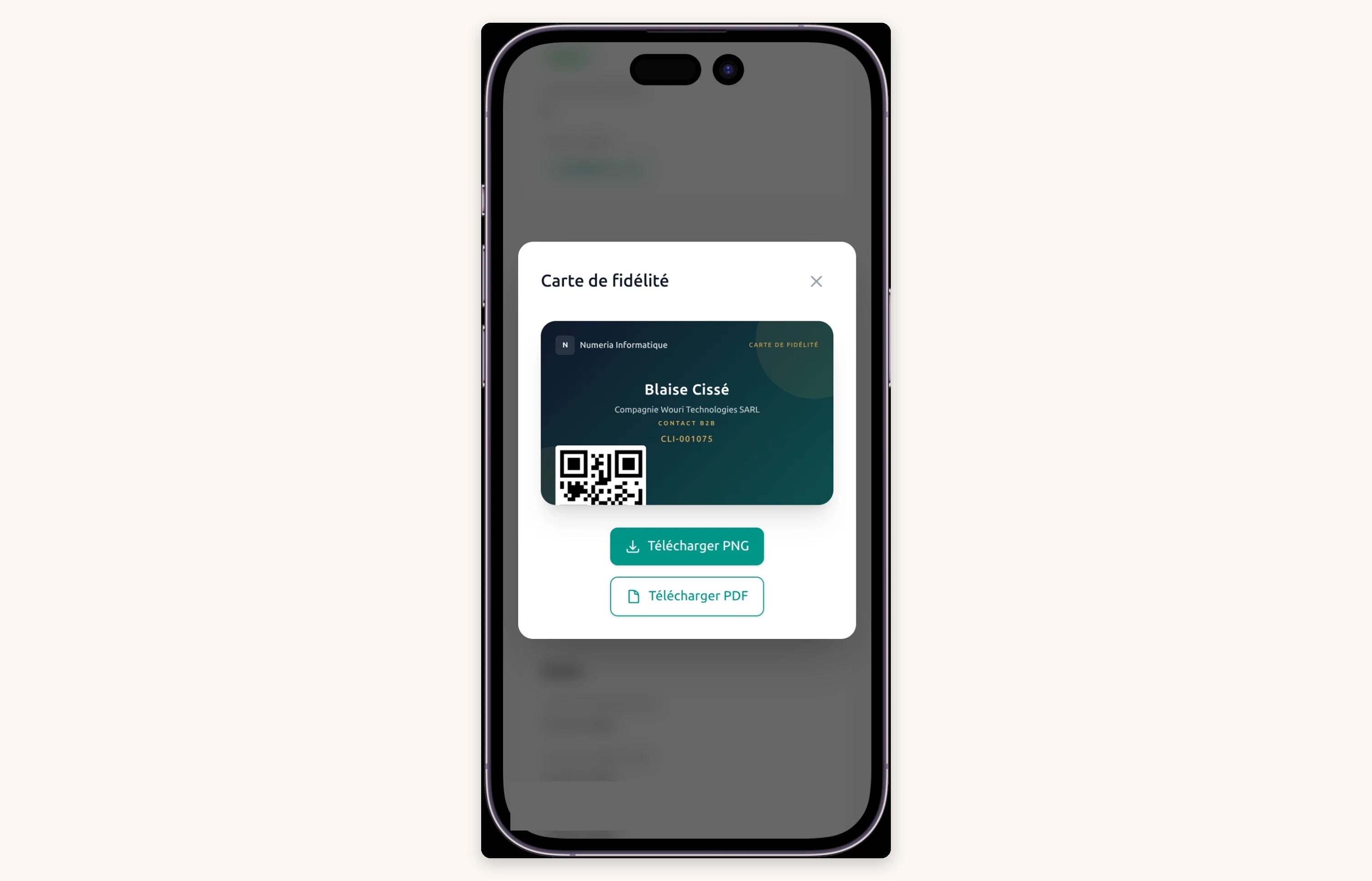Carte de fidélité client avec points (format téléphone)
